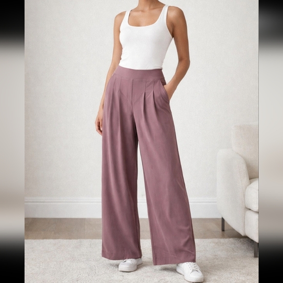 Athleta Pants - Athleta Brooklyn Heights High Rise Pleated Wide Leg Pants Mauve SZ 6